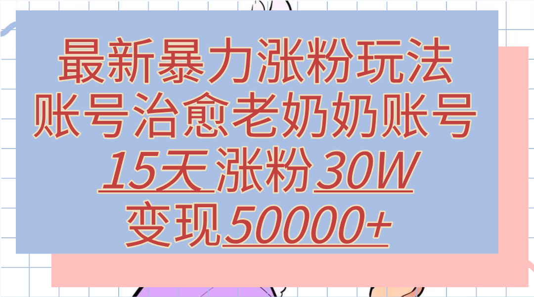 最新暴力涨粉玩法，治愈老奶奶账号，15天涨粉30W，变现50000+【揭秘】-荔枝网络