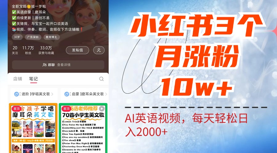 小红书三个月涨粉10W！AI英语视频0成本制作，每天轻松日入2000+-荔枝网络
