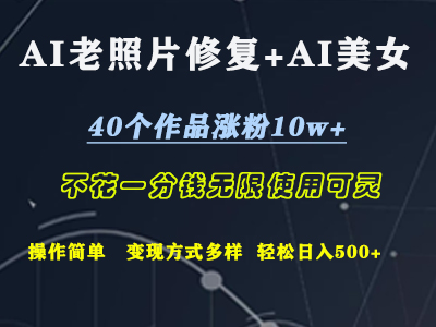 AI老照片修复+AI美女玩发  40个作品涨粉10w+  不花一分钱使用可灵  操作简单  变现方式多样话   轻松日去500+-荔枝网络