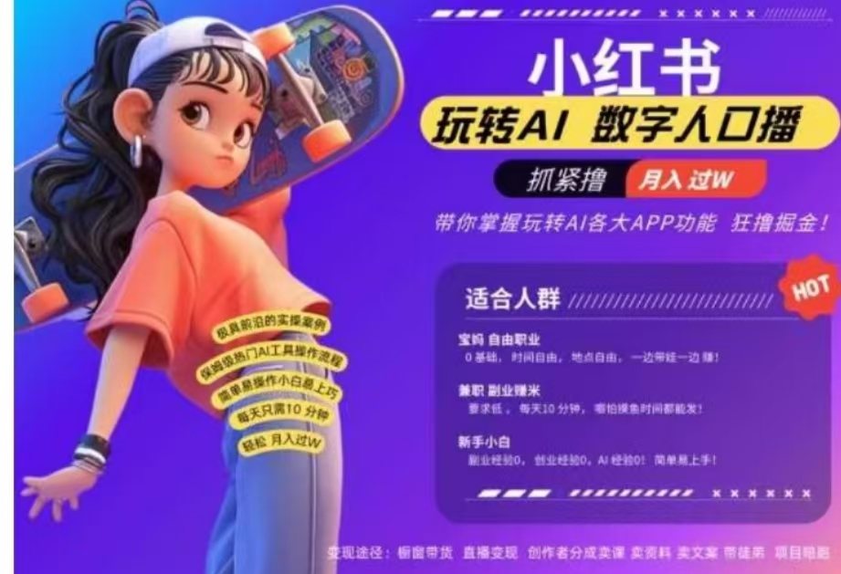 小红书数字人暴力起号，AI改写文案，流量火爆月入破W轻松拿捏，再也不用费劲录口播-荔枝网络