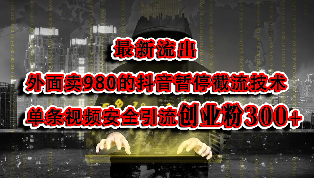 最新流出：外面卖980的抖音暂停截流技术单条视频安全引流创业粉300+-荔枝网络