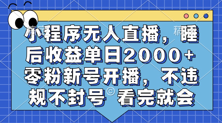 小程序无人直播，睡后收益单日2000+ 零粉新号开播，不违规不封号 看完就会-荔枝网络