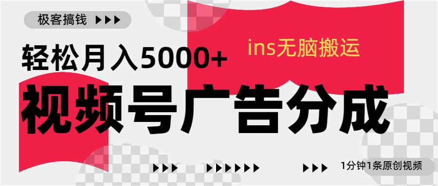 视频号广告分成，ins无脑搬运，1分钟1条原创视频，轻松月入5000+-荔枝网络