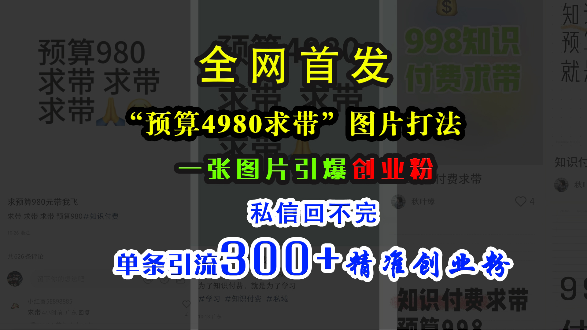小红书“预算4980带我飞”图片打法，一张图片引爆创业粉，私信回不完，单条引流300+精准创业粉-荔枝网络