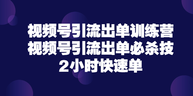 【副业项目3805期】视频号引流出单训练营，视频号引流技巧，2小时快速单-荔枝网络