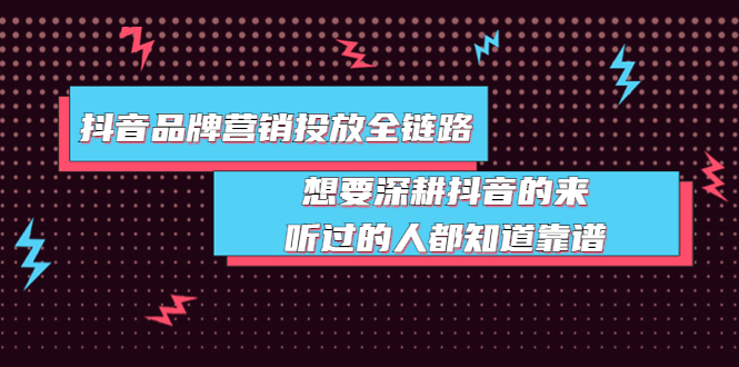 【副业项目4041期】抖音品牌营销投放全链路：想要深耕抖音的来，听过的人都知道靠谱-荔枝网络