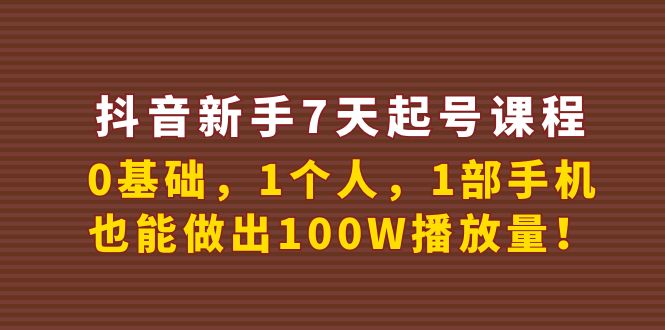 【副业项目4180期】抖音新手7天起号课程：0基础，1个人，1部手机，也能做出100W播放量-荔枝网络