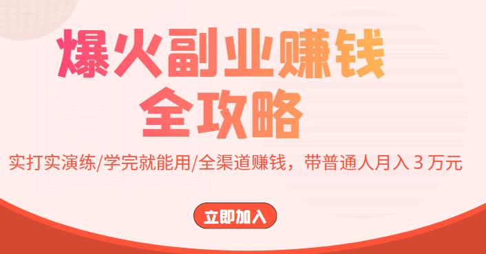 【副业项目4216期】爆火副业赚钱全攻略：实打实演练/学完就能用/全渠道赚钱，带普通人月入３万元-荔枝网络