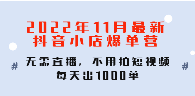 【副业项目4624期】2022年11月最新抖音小店爆单营：无需直播，不用拍短视频，每天出1000单-荔枝网络