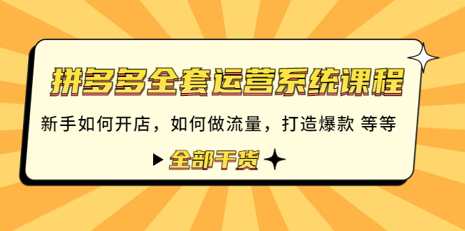 【副业项目4693期】拼多多全套运营系统课程：新手如何开店 如何做流量 打造爆款 等等 全部干货-荔枝网络