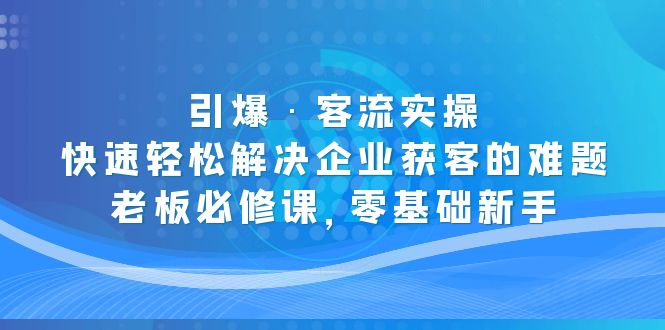 【副业项目5343期】引爆·客流实操：快速轻松解决企业获客的难题，老板必修课，零基础新手-荔枝网络