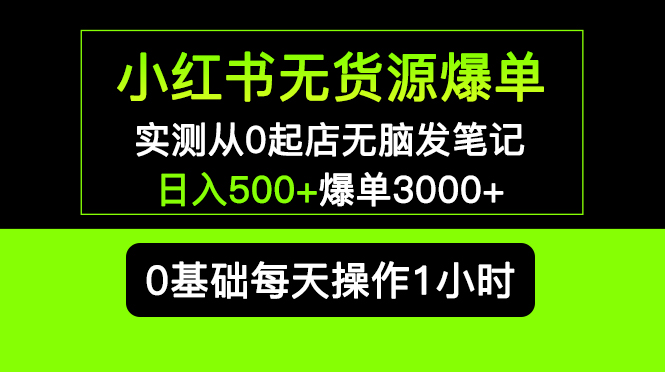 【副业项目5585期】小红书无货源爆单 实测从0起店无脑发笔记 日入500+爆单3000+长期项目可多店-荔枝网络