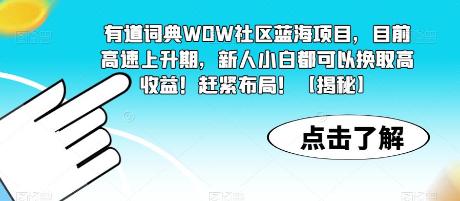 【副业项目6108期】有道词典WOW社区蓝海项目，目前高速上升期，新人小白都可以换取高收益！赶紧布局！【揭秘】-荔枝网络