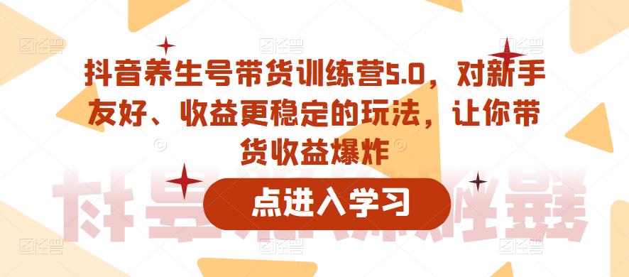 【副业项目6325期】抖音养生号带货训练营5.0，对新手友好、收益更稳定的玩法，让你带货收益爆炸（更新）-荔枝网络