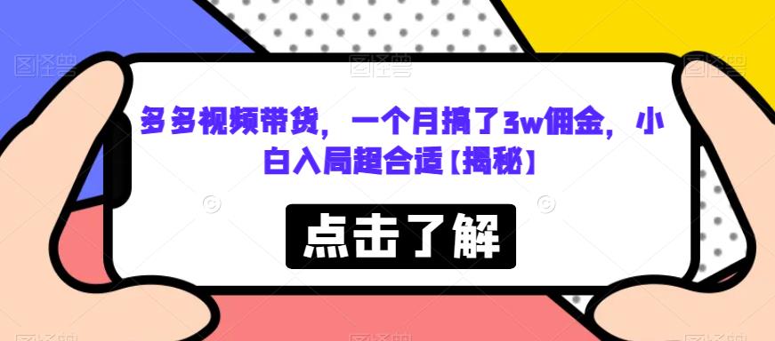 【副业项目6752期】多多视频带货，一个月搞了3w佣金，小白入局超合适【揭秘】-荔枝网络