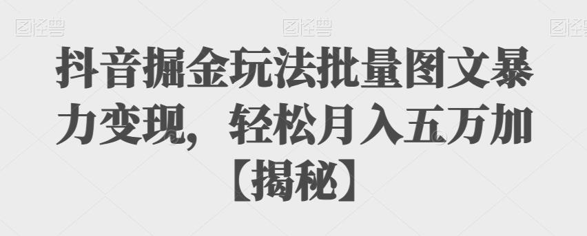 【副业项目6869期】抖音掘金玩法批量图文暴力变现，轻松月入五万加【揭秘】-荔枝网络