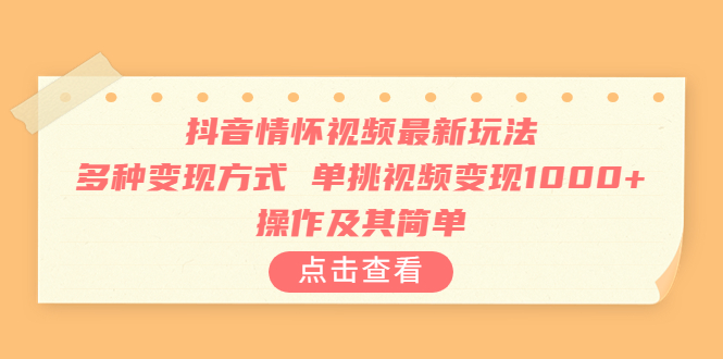 【副业项目6973期】抖音情怀视频最新玩法，多种变现方式，单挑视频变现1000+，操作及其简单-荔枝网络