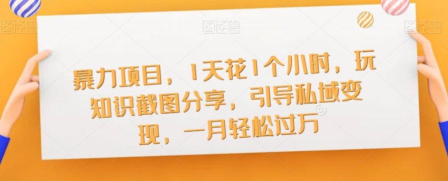 【副业项目7544期】暴力项目，1天花1个小时，玩知识截图分享，引导私域变现，一月轻松过万【截图】-荔枝网络
