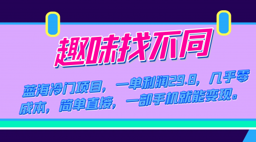 【副业项目7745期】蓝海冷门项目，趣味找不同，一单利润29.8，几乎零成本，一部手机就能变现-荔枝网络