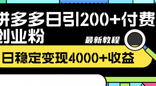 【副业项目8456期】拼多多日引200+付费创业粉，日稳定变现4000+-荔枝网络