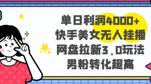 【副业项目8583期】单日利润4000+快手美女无人挂播,网盘拉新3.0玩法-荔枝网络