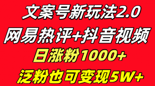【副业项目8628期】文案号新玩法 网易热评+抖音文案 一天涨粉1000+-荔枝网络
