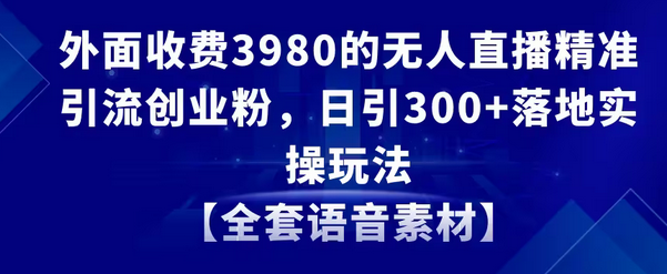 【副业8884期】无人直播精准引流创业粉，日引300+落地实操玩法【全套语音素材】-荔枝网络