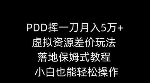 【副业8918期】PDD挥一刀月入5万+，虚拟资源差价玩法，落地保姆式教程，小白也能轻松操作-荔枝网络