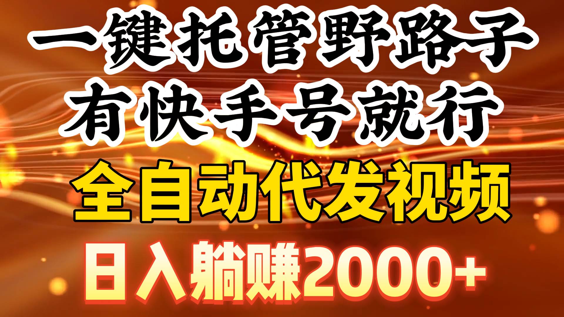 一键托管野路子，有快手号就行，日入躺赚2000+，全自动代发视频-荔枝网络