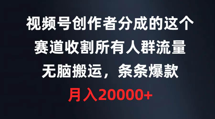 视频号创作者分成的这个赛道，收割所有人群流量，无脑搬运，条条爆款，…-荔枝网络
