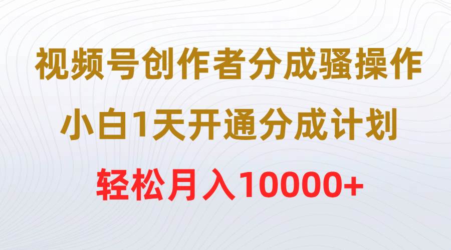 视频号创作者分成骚操作，小白1天开通分成计划，轻松月入10000+-荔枝网络