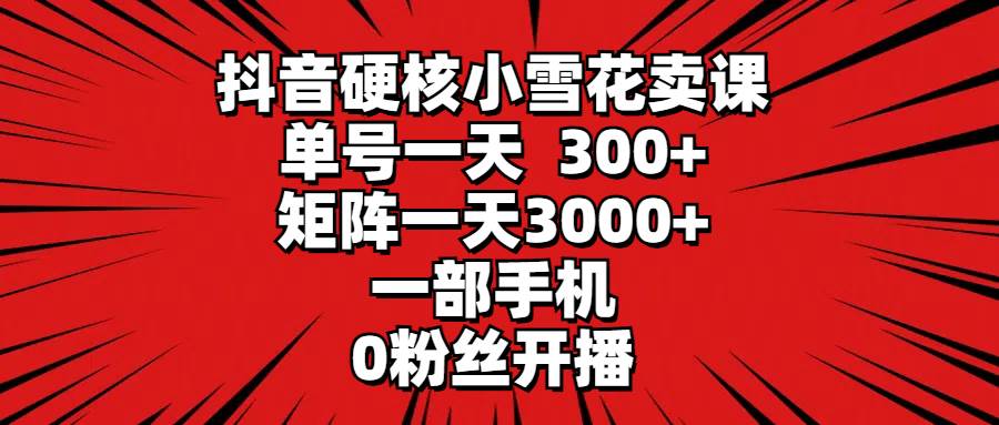 抖音硬核小雪花卖课，单号一天300+，矩阵一天3000+，一部手机0粉丝开播-荔枝网络
