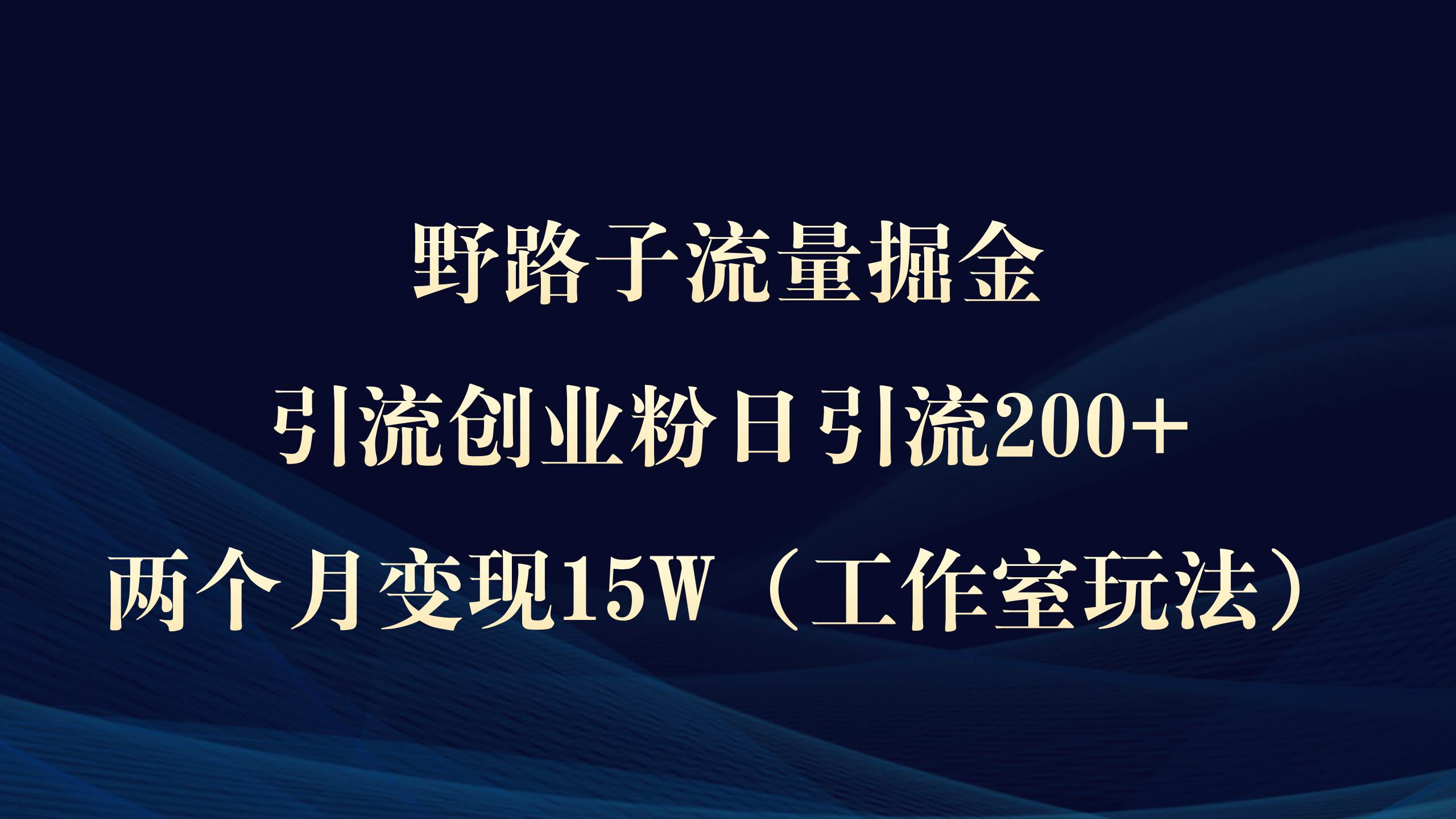野路子流量掘金,引流创业粉日引流200+,两个月变现15W(工作室玩法))-荔枝网络