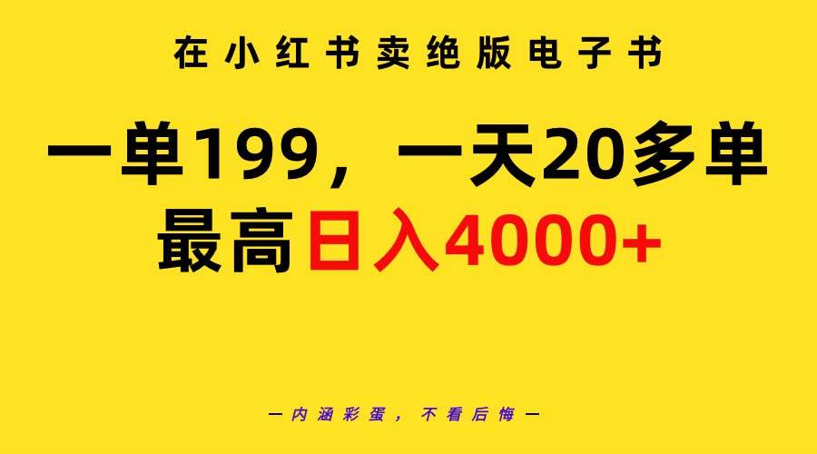 在小红书卖绝版电子书，一单199 一天最多搞20多单，最高日入4000+教程+资料-荔枝网络