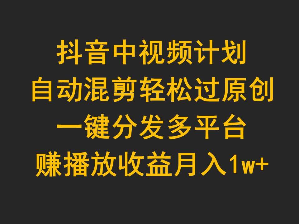 抖音中视频计划，自动混剪轻松过原创，一键分发多平台赚播放收益，月入1w+-荔枝网络