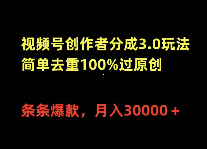 视频号创作者分成3.0玩法，简单去重100%过原创，条条爆款，月入30000＋-荔枝网络