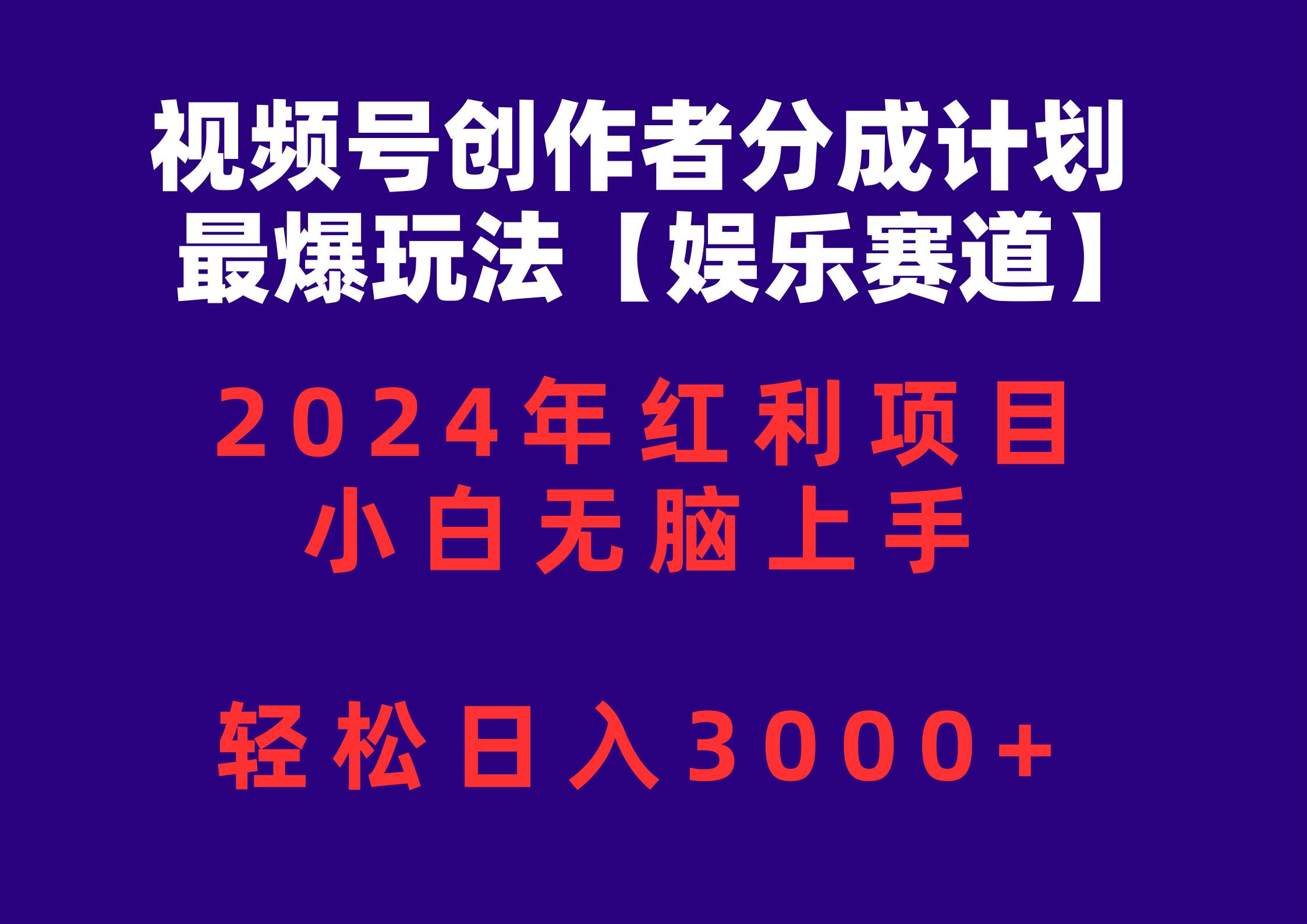 视频号创作者分成2024最爆玩法【娱乐赛道】，小白无脑上手，轻松日入3000+-荔枝网络