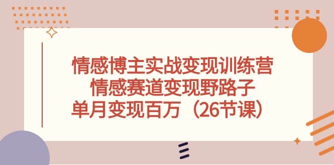 情感博主实战变现训练营，情感赛道变现野路子，单月变现百万（26节课）-荔枝网络
