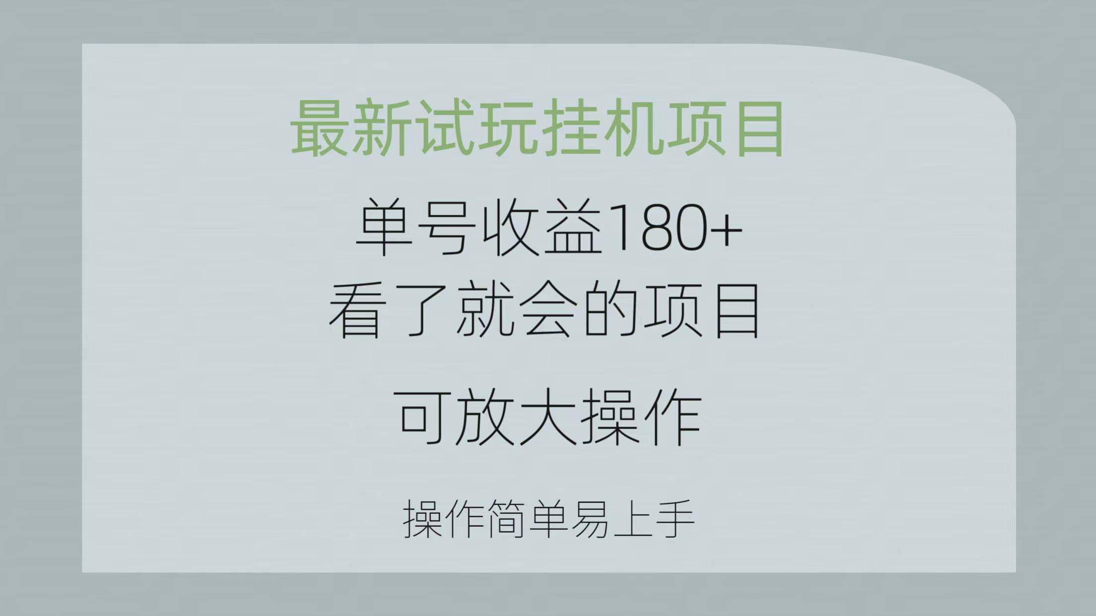最新试玩挂机项目 单号收益180+看了就会的项目，可放大操作 操作简单易…-荔枝网络