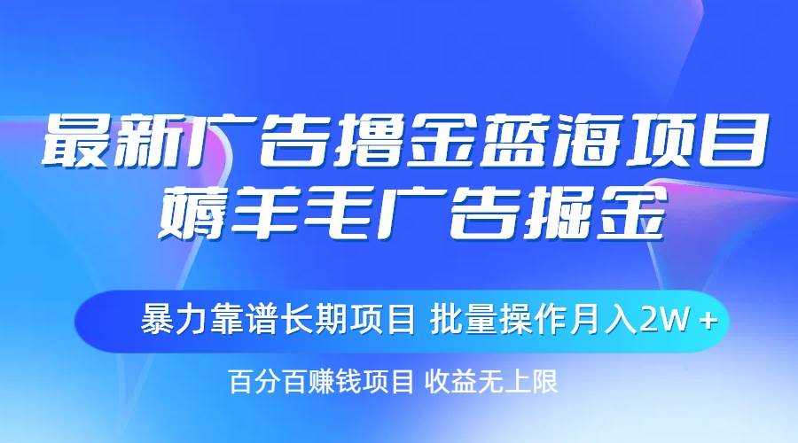 最新广告撸金蓝海项目，薅羊毛广告掘金 长期项目 批量操作月入2W＋-荔枝网络