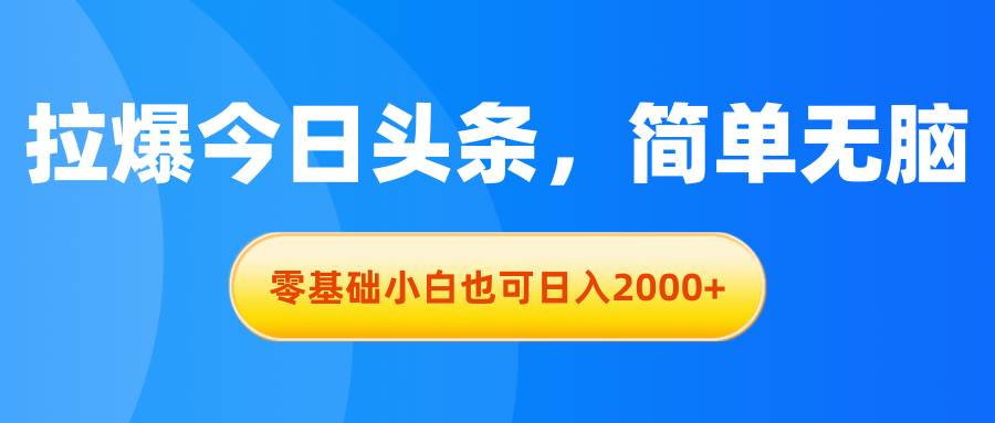 拉爆今日头条，简单无脑，零基础小白也可日入2000+-荔枝网络