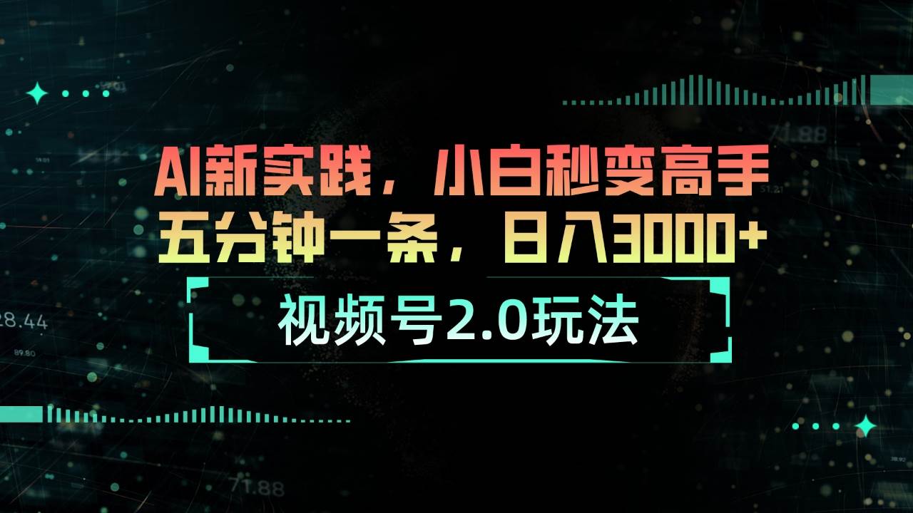 视频号2.0玩法 AI新实践，小白秒变高手五分钟一条，日入3000+-荔枝网络