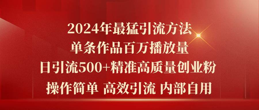 2024年最猛暴力引流方法，单条作品百万播放 单日引流500+高质量精准创业粉-荔枝网络