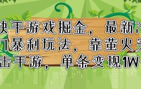 快手游戏掘金,最新冷门暴利玩法,靠萤火突击手游,单条变现1W+-荔枝网络