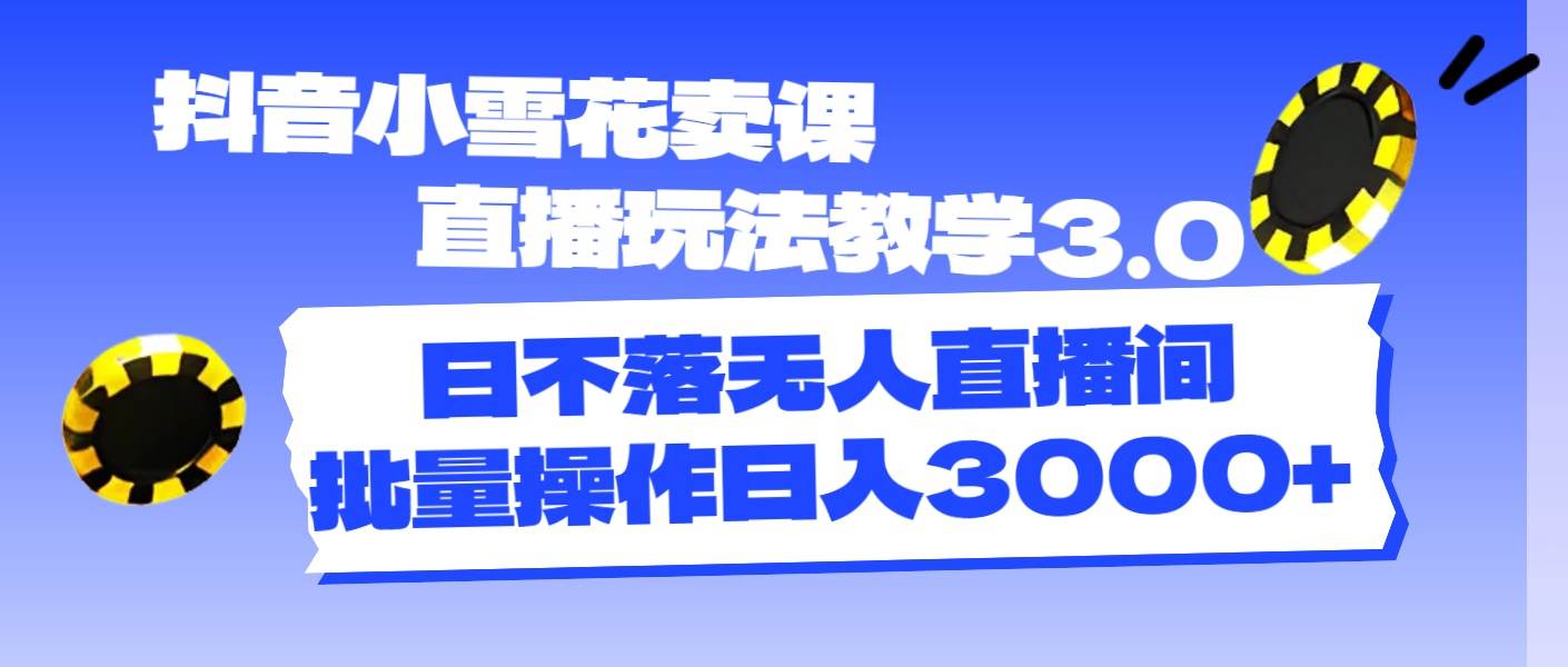 抖音小雪花卖课直播玩法教学3.0，日不落无人直播间，批量操作日入3000+-荔枝网络