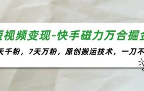 短视频变现-快手磁力万合掘金，3天千粉，7天万粉，原创搬运技术，一刀不剪-荔枝网络
