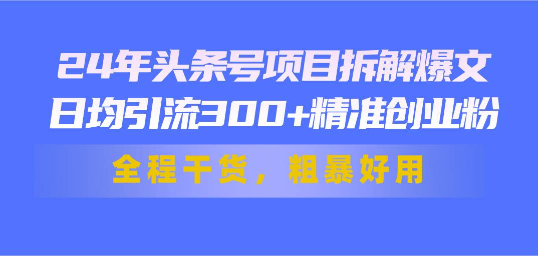 24年头条号项目拆解爆文，日均引流300+精准创业粉，全程干货，粗暴好用-荔枝网络