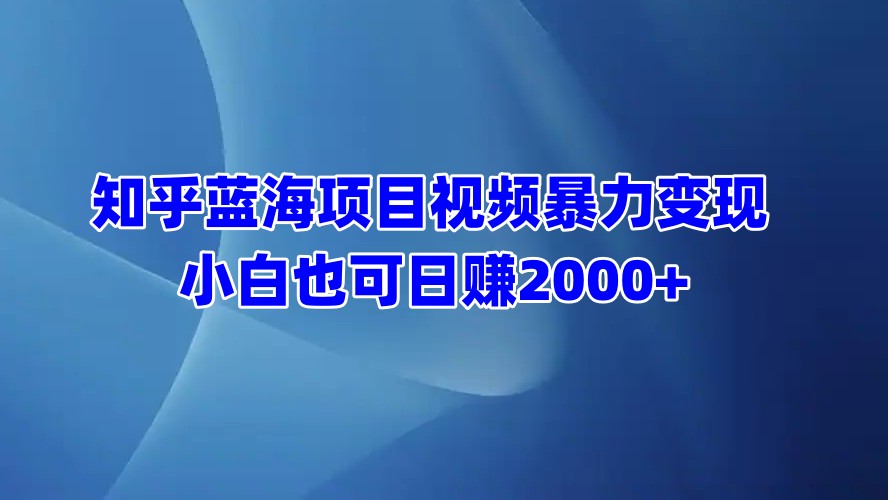 知乎蓝海项目视频暴力变现 小白也可日赚2000+-荔枝网络