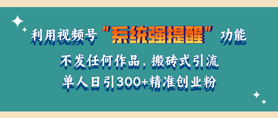 利用视频号“系统强提醒”功能，引流精准创业粉，无需发布任何作品，单人日引流300+精准创业粉-荔枝网络