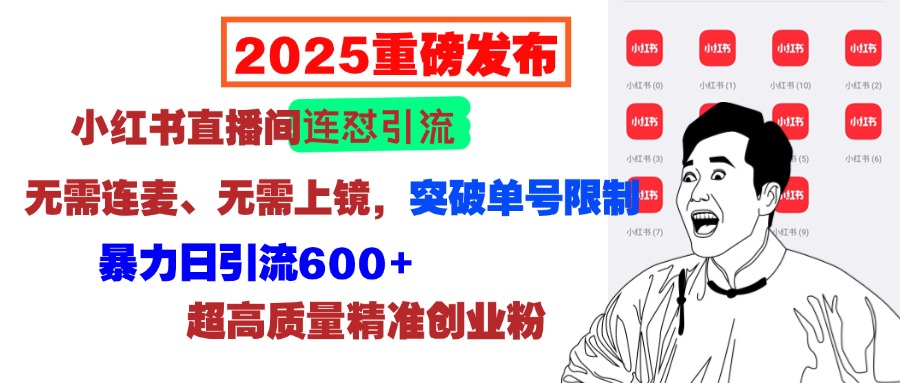 2025重磅发布：小红书直播间连怼引流，无需连麦、无需上镜，突破单号限制，暴力日引流600+超高质量精准创业粉-荔枝网络